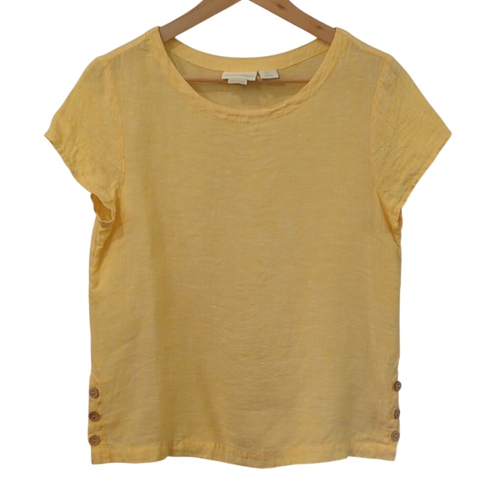 100% Linen Shirt Cynthia Rowley Short‎ Sleeve Top Yellow size Small